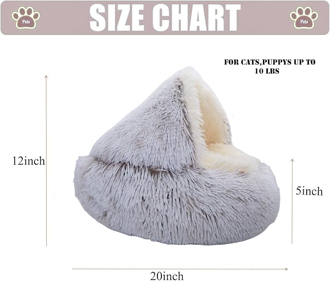 Calming Round Dog Beds &Cat Cave Bed with Hooded Cover 20x20inch)