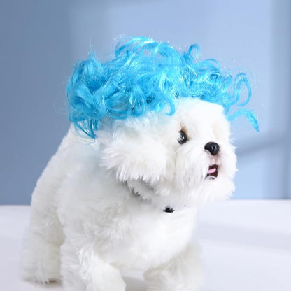 Funny Dog Cat Cosplay Wig, Headwear Apparel Toy, Pet Costumes, Cat Dress up for Halloween, Christmas, Parties, Festivals, Dog Wigs for Small Medium and Large Dogs (Explosive Blue)