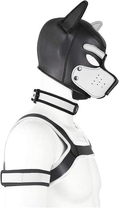 4 Sets Neoprene Puppy Hood Animal Head Mask Novelty Costume Dog (Hood Mask + Collar + Armband + Harness) (X-Large, White)