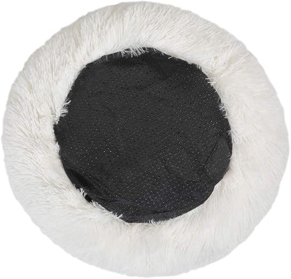 otoez Kitten Puppy Bed Extra Small XS Round Dog Cat Beds Anti Anxiety Plush Pet Calming Donut Bed with Non-Slip Waterproof Bottom (15.7", White)