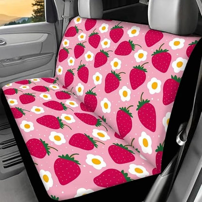 Doojoayie Universal Fit Bench Seat Covers Back Seat Cushion Waterproof Floor Mat for Dogs Cats Pink Strawberry Automotive Seat Covers fits Most Cars