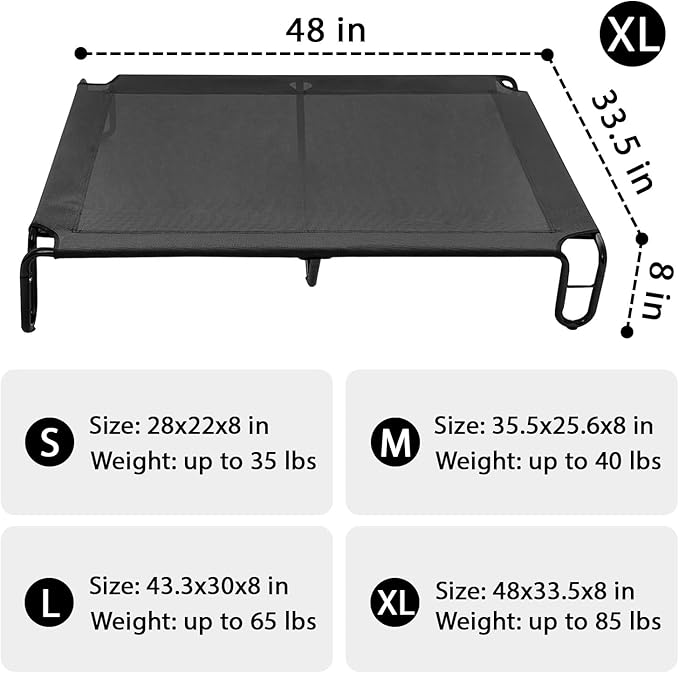 pettycare Elevated Outdoor Dog Bed 85 lbs,Black