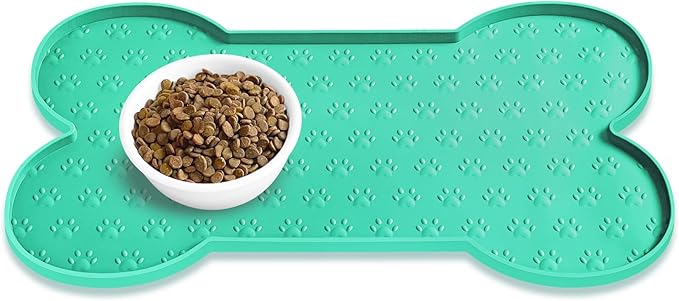 Dog Food Mat Anti-Slip Silicone Dog Bowl Mat Thicker Pet Placemat Waterproof Cat Feeder Pad with Raised Edge Puppy Kitten Feeding Mats Suitable Small Medium-Sized Dogs Cats Eating Tray