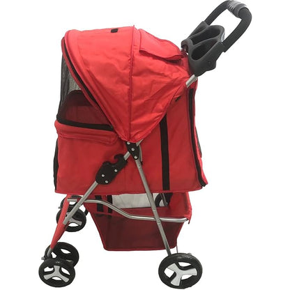 Critter Sitters 4-Wheel Dog Stroller for Small or Medium Sized Dogs and Cats with Scratch Resistant Breathable Mesh Windows and Safety Leash