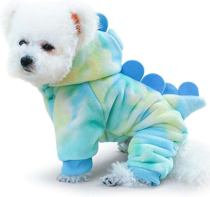 Idepet Halloween Dog Costume Dinosaur Clothes for Small Dogs,Fleece Winter Puppy Hoodies with Leash Ring Pet Cold Weather Coat Funny Outfits Party Apparel for Halloween Christmas (Green, Small)