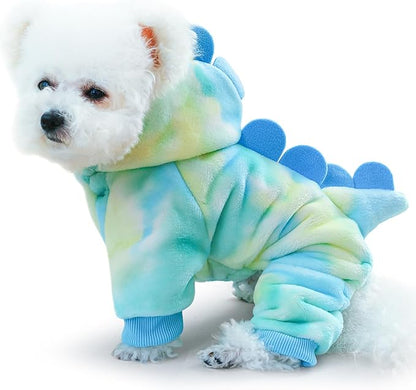 Idepet Halloween Dog Costume Dinosaur Clothes for Small Dogs,Fleece Winter Puppy Hoodies with Leash Ring Pet Cold Weather Coat Funny Outfits Party Apparel for Halloween Christmas (Green, Small)