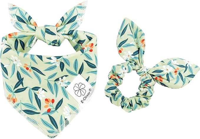 E-Clover Dog Bandanas & Matching Scrunchie Set Girl