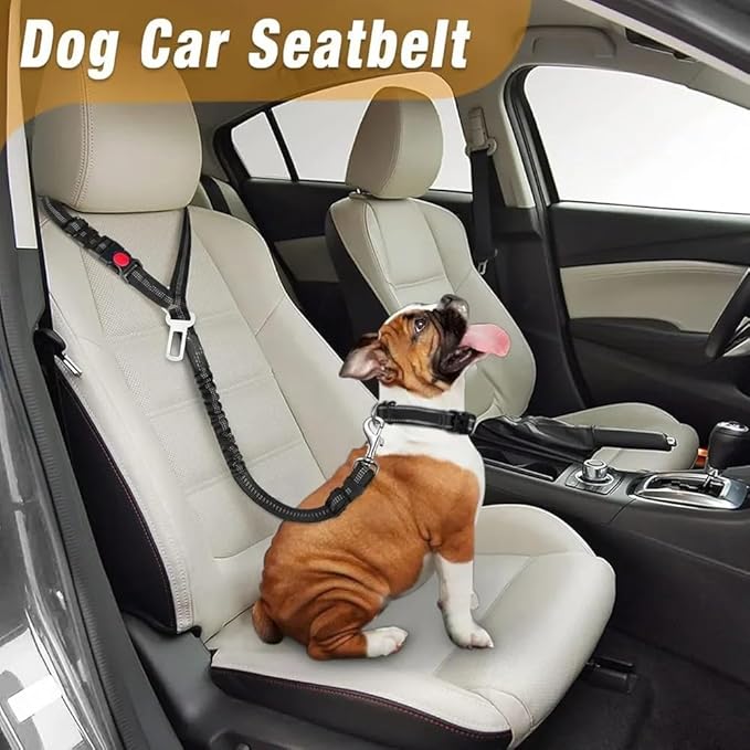 Best Dog Supplies Dog Car Seat Belt - Adjustable Buckle Design Elastic Nylon Vehicle Seatbelt Plus Durable Tangle-Free Headrest Harness - Perfect for Pets – Black