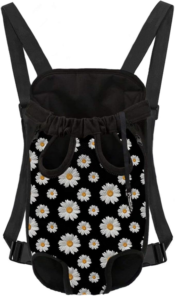 Women Men Pet Carrier for Dog Cat Legs Out Front-Facing Holder Bag Backpack with Adjustable Straps, White Daisy Pattern Design, Small Size