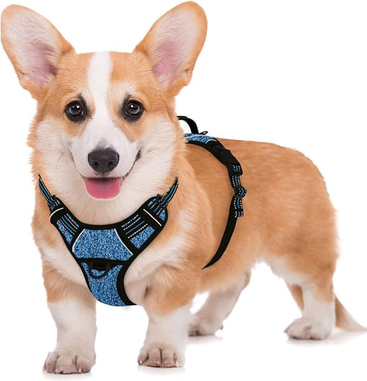 BARKBAY No Pull Dog Harness Large Step in Reflective Dog Harness with Front Clip and Easy Control Handle for Walking Training Running with ID tag Pocket(Blue/Black