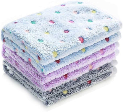 1 Pack 3 Blankets Super Soft Cute Dot Pattern Pet Blanket Flannel Throw for Dog Puppy Cat Blue/Purple/Grey Large