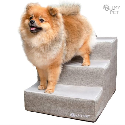 3-Step Pet Stairs for Small Dogs and Cats, Portable Ramp Stairs for Couch, Sofa, High Bed Climbing, Non-Slip Balanced Step Support, Paw Safe, Elegant, Easy to Assemble (Dark & Light Gray)