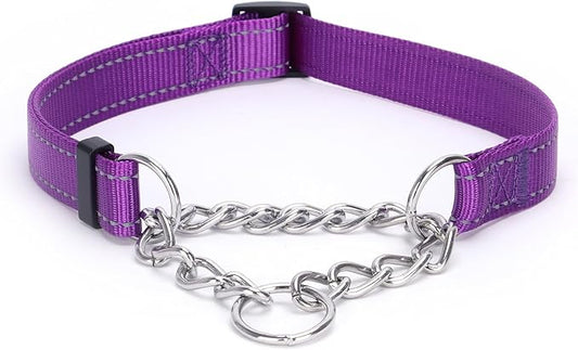 Martingale Dog Collar with Stainless Steel Chain and Leash Set 5FT Double