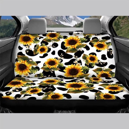 Doojoayie Sunflower Cow Print Car Rear Seat Covers Auto Back Seat Protector Decoration Non-Slip Mat Flat Cloth Vehicles Rear Bench Cover Gift for Women Men 2pcs