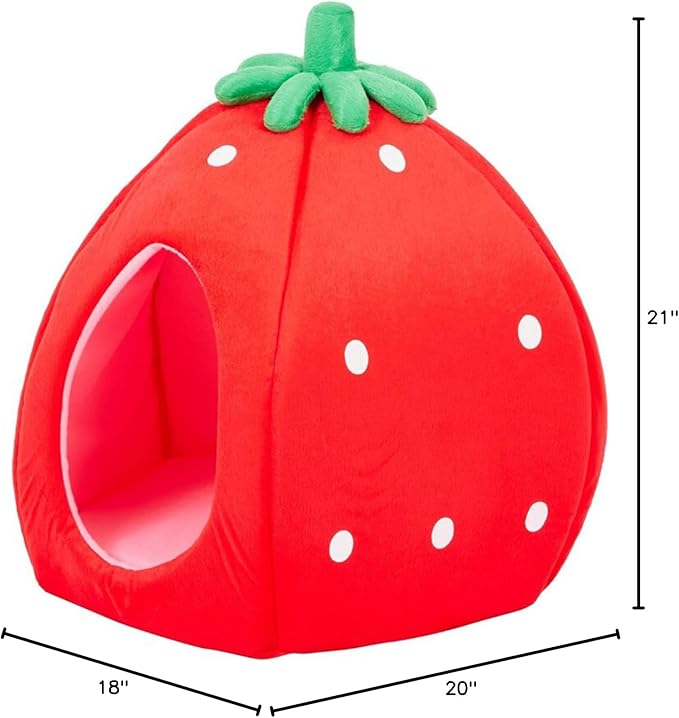 YML Strawberry Pet Bed House for Cats, Dogs, Kittens, Puppies, Rabbits, Medium, Red