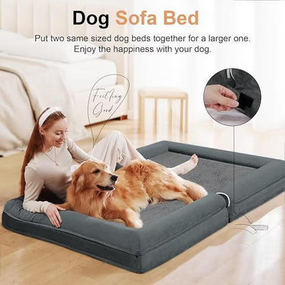 Large Dog Bed Orthopedic Washable: Jumbo Dog Bed Bolster Extra Large Dogs Egg Crate Foam Sofa Couch Waterproof Removable Cover