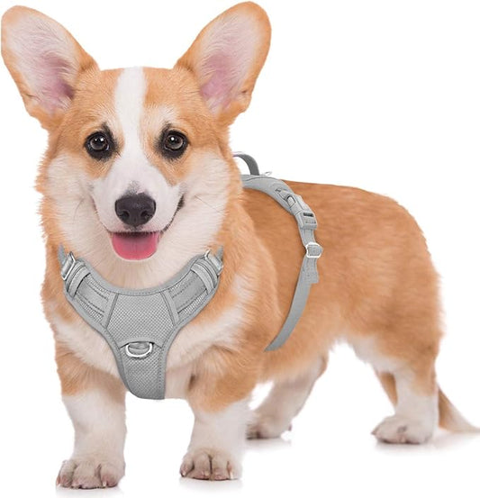 BARKBAY No Pull Dog Harness Large Step in Reflective Dog Harness with Front Clip and Easy Control Handle for Walking Training Running with ID tag Pocket(Grey