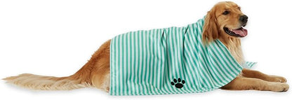 Bone Dry Pet Grooming Towel Collection Absorbent Microfiber X-Large, 41x23.5", Striped Aqua