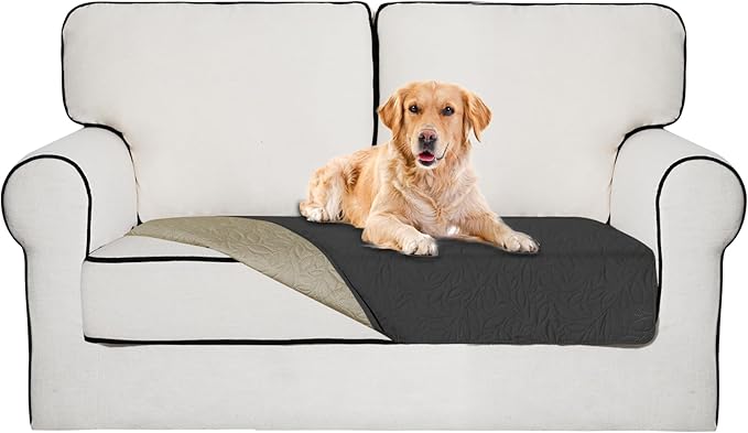 Easy-Going Waterproof Dog Bed Cover Reversible Leak Proof Pet Blanket Replacement Mat for Furniture Washable Couch Cover Sofa Cover for Dogs Cat(30x53 Inch, Dark Gray/Beige)