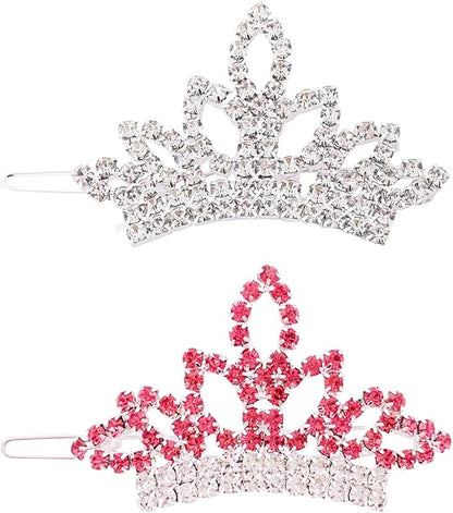 PET SHOW Dog Tiara Crown Hair Clips Bows (2pcs Silver