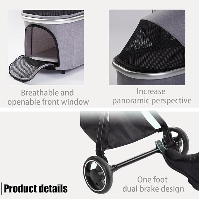 3 in 1 Pet Stroller Cats Dogs Folding Cat Stroller Detachable Carrier 33lb Max 4 Wheels