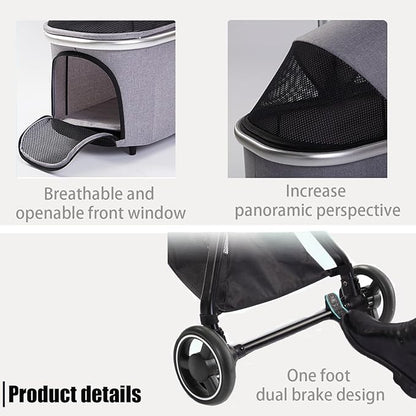 3 in 1 Pet Stroller Cats Dogs Folding Cat Stroller Detachable Carrier 33lb Max 4 Wheels