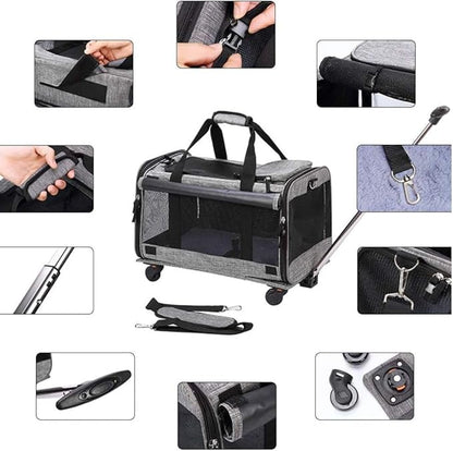 Kit Foldable Travel Bag for Small Pet Carrier with 2 Travel Water Bowl for Dogs - Luxury Small Dog Carrier A Pet Carrier with Wheels, Ultimate Dog Travel Carrier and Cat Travel Carrier Experience Grey