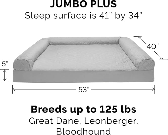 Furhaven Memory Foam Dog Bed for Large Dogs w/ Removable Bolsters & Washable Cover 125 lbs