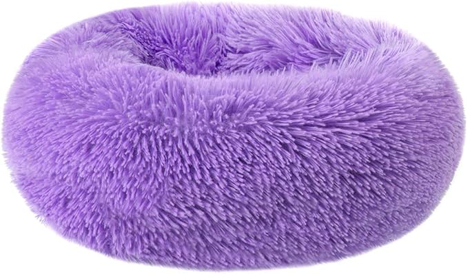 otoez Kitten Puppy Bed Extra Small XS Round Dog Cat Beds Anti Anxiety Plush Pet Calming Donut Bed with Non-Slip Waterproof Bottom (15.7", Purple)