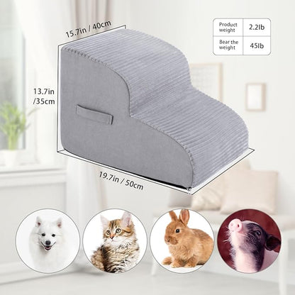 High Density Foam Dog Stairs Steps 13.7’’ Non-Slip 2-Tiers (Grey)