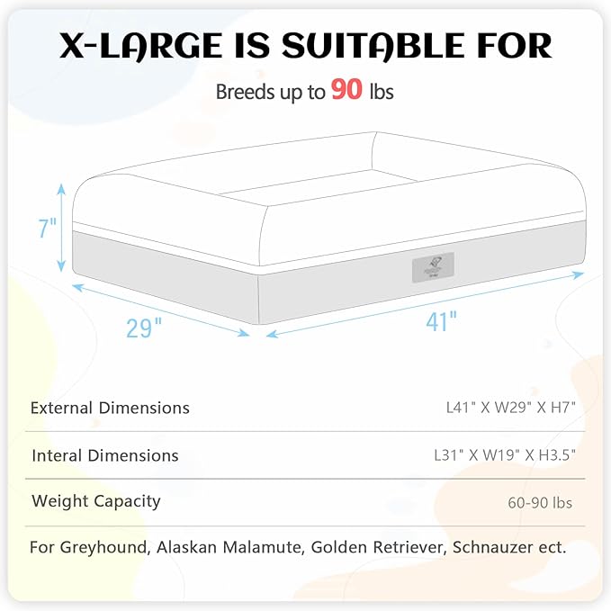 XL Dog Bed, Orthopedic Dog Bed with Egg Crate Foam, Washable Dog Bed with Removable Cover, Extra Large Dog Bed up to 90lbs