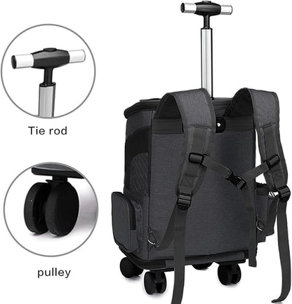 Wheeled Pet Carrier Backpack Breathable Pet Carrier with Wheels Collapsible Dog Backpack Carrier for Small Dogs Cats Puppy Dog Stroller Travel Carrier… (Black)