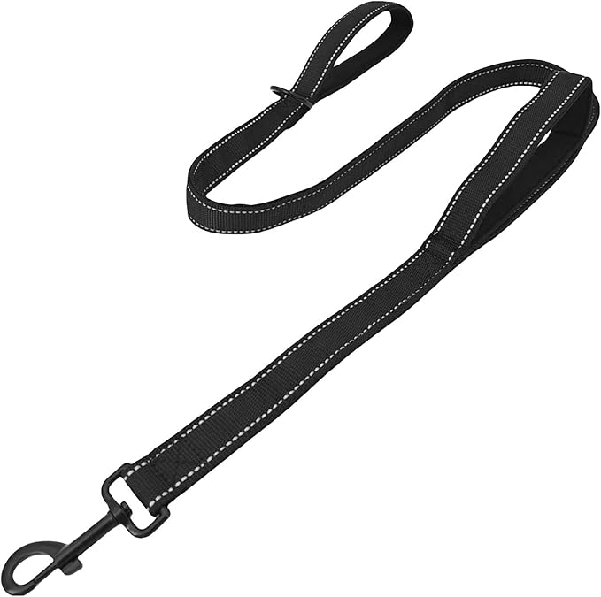 Solmoony 4FT Black Strong Dog Leash with 2 Padded Handles 4FT)