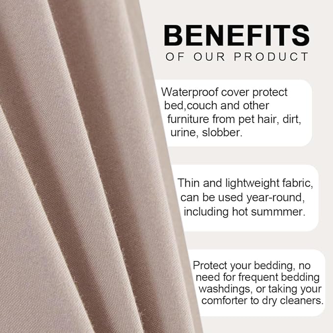 DUJUIKE Waterproof Bed Cover for Dog and Cats,Pet Hair Resistant Bed Sheet Cover, Protective Bed Liner Cover with 100% Waterproof Breathable Thin Fabric (Cal King/King 98 * 90 inch, Camel)