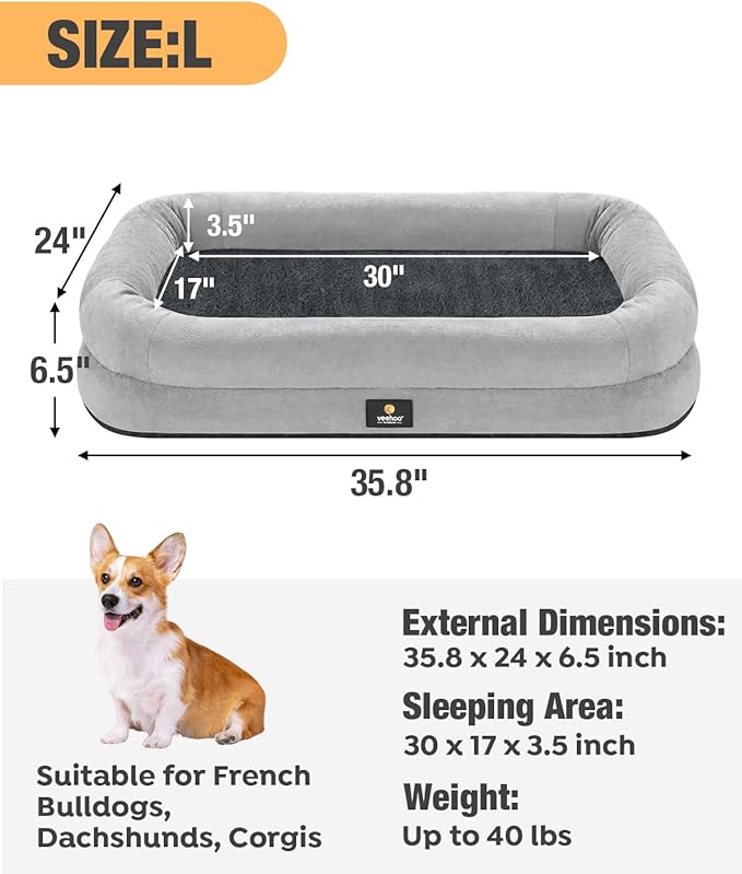 Veehoo XXL Dog Bed for Large Dogs 4-Sides Bolster