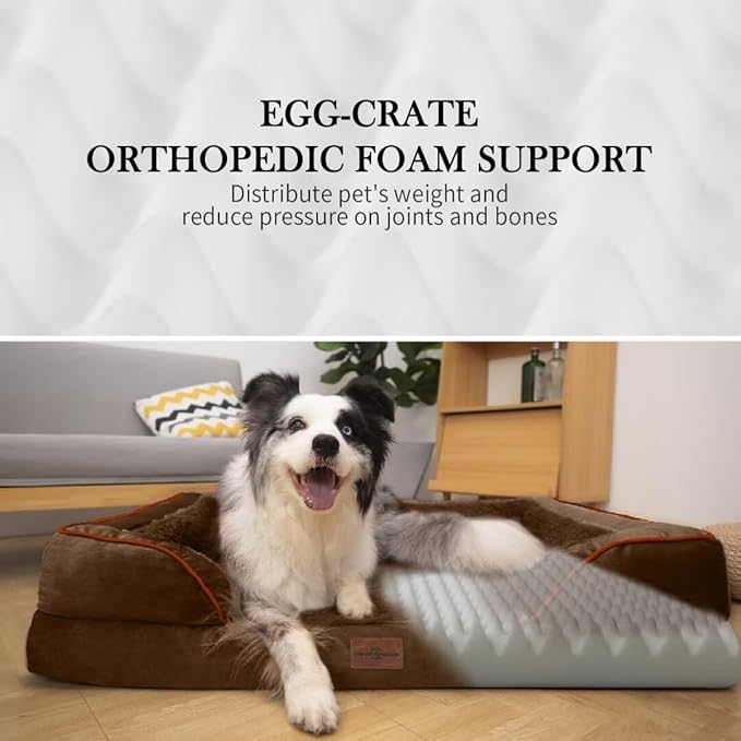 XXL Orthopedic Dog Bed Waterproof, Orthopedic Foam Dog Beds for Extra Large Dogs, Washable Dog Sofa Bed with Removable Cover & Non-Slip Bottom(XX-Large,Chocolate Brown)