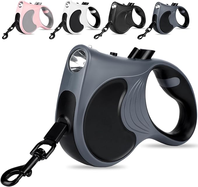 Retractable Dog Leash with Flashlight 16ft Walking Leash for Dogs up to 77lbs 360° Tangle-Free