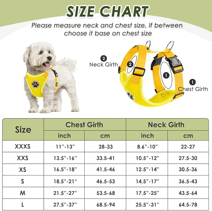 SlowTon Dog Seat Belt Harness for Car, Dog Car Harness Adjustable Mesh Breathable & Dog Seatbelt Safety Tether with Elastic Bungee for Small Medium Large Pets(Yellow, Double Clip, XS)