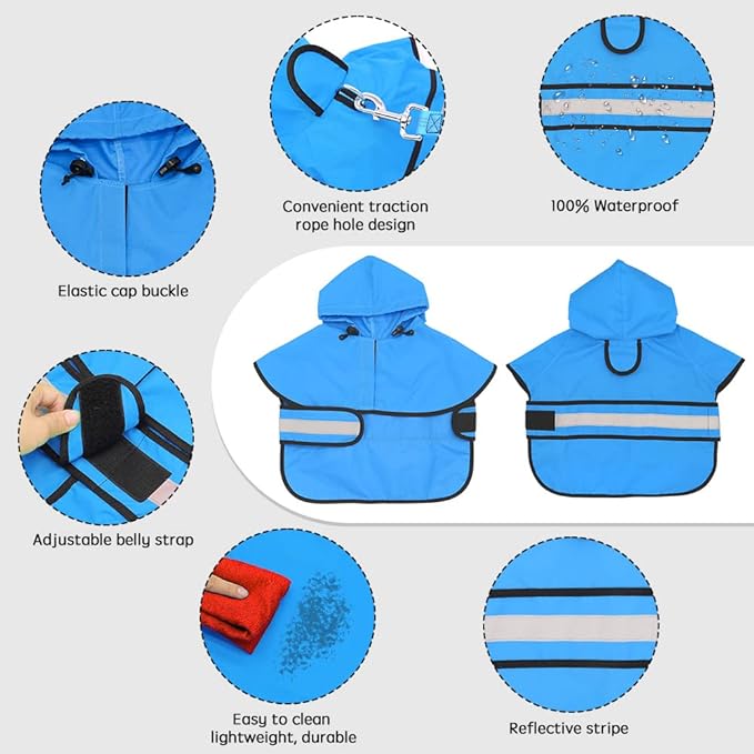 Candofly Dog Raincoat Hooded Poncho