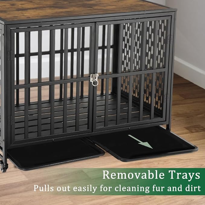42 Inch Dog Crate Furniture Heavy Duty Dog Crate for Medium and Large Dogs 2 Removable 4 Lockable