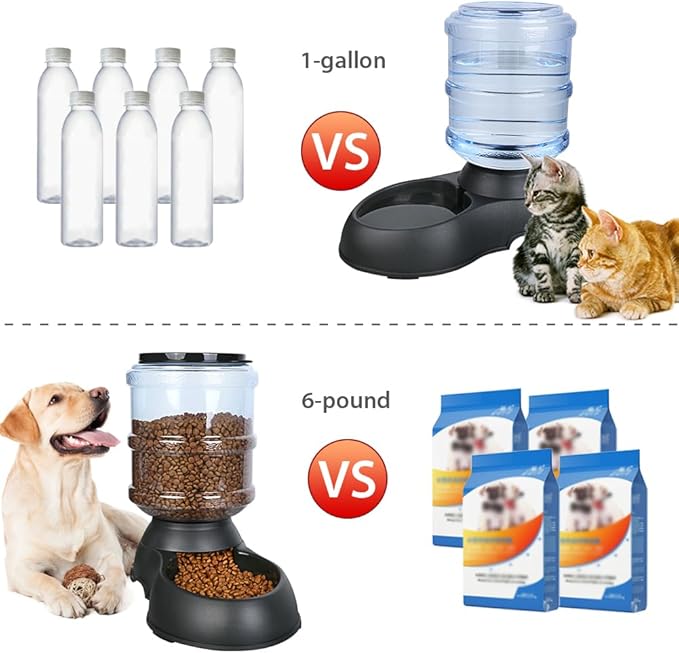 2 Pack Automatic Cat Feeder and Water Dispenser in Set Gravity Food Feeder and Waterer Pet Food Bowl for Small Medium Dog Pets Puppy Kitten Big Capacity 1 Gallon x 2