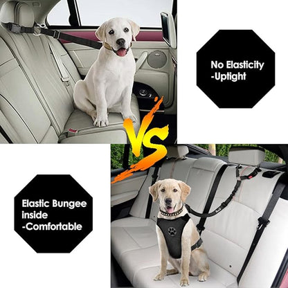 Lukovee Dog Car Seat Belt, 2 Pack Headrest Restraint Seatbelt, Adjustable Pet Safety Leads with Reflective Elastic Bungee for Dog Harness Collar Travel Daily Use (Black,Headrest)