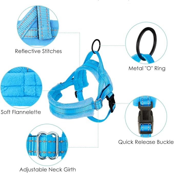 Lukovee Dog Harness and Leash Set, Soft Padded Small Dog Harness, Neck & Chest Adjustable Reflective Vest Puppy Harness with 4ft Lightweight Anti-Twist Dog Leash for Small Dogs (Light Blue, XX-Small)