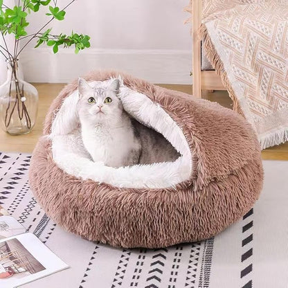 Cat Bed Round Fluffy Hooded Cat Bed Cave