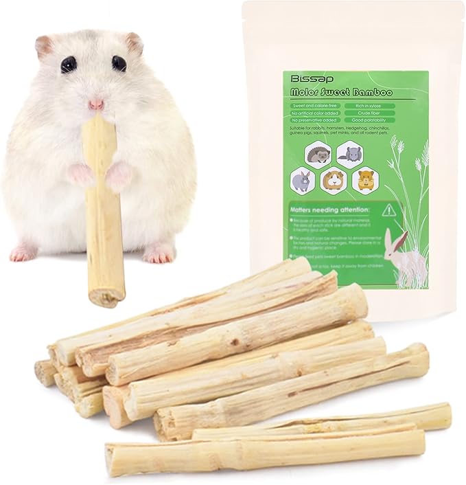 Bissap 145g/0.3Ib Sweet Bamboo Chew Sticks for Rabbits, Bunny Chew Sticks for Rabbits Hamster Chinchilla Guinea Pigs Rabbit Small Animals Natural Treats Teeth Grinding Chew Toys