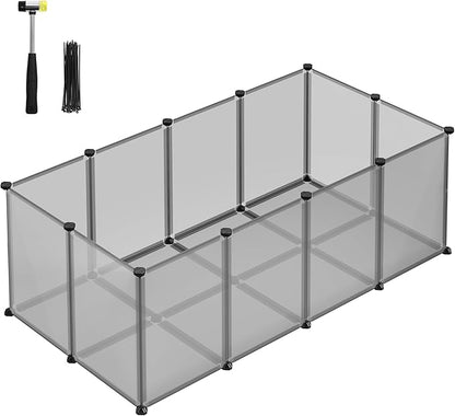 SONGMICS 20 Panels Pet Playpen with Floor, Small Animal Playpen, Pet Fence Indoor, DIY Plastic Enclosure for Guinea Pigs, Bunny, Hamsters, Hedgehogs, 49.2 x 24.8 x 16.5 Inches, Gray ULPC001G01