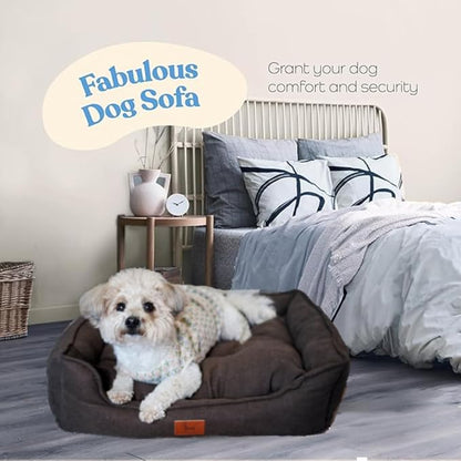 Dog Bed Washable Medium Dog Cat Sofa Bed Super Soft Rectangular Cuddle Pet Bed with Non-Slip Fluffy Bottom(Deep coffee 29.5 * 23.6 * 7.5)