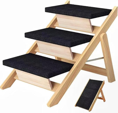 YIINNIIY Foldable Dog Stairs for High Beds Dog Ramp for Bed Pet Stairs Dog Steps for High Bed Dog Stairs for Small Dogs Stairs for Large Dogs Car Bed Pet Steps Up to 110LBS (Black 3 Steps)