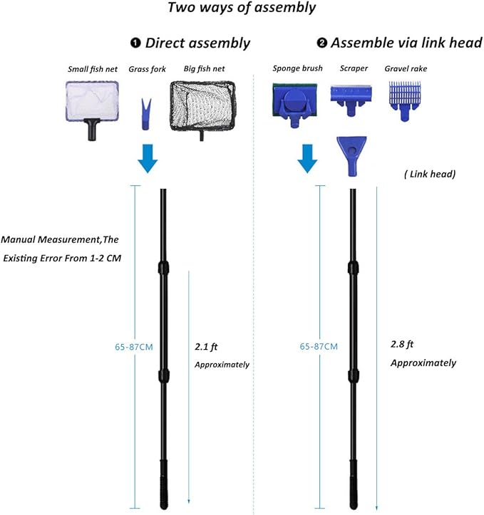 Aquarium Fish Tank Clean Set, Aquarium Cleaning Kit for Fish Tank Long Handle Fish Tank Brush Functional Six Cleaning Tools for Aquarium Telescopic Cleaning 6-in-1