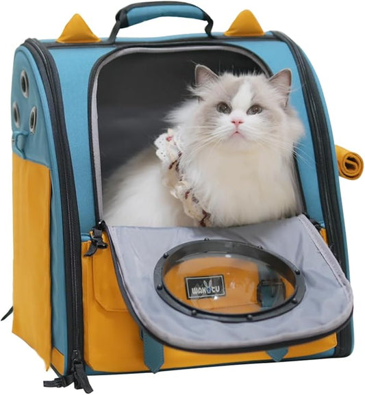 Cat Backpack Dog Backpack, Soft Cushion to Protect Back, Clear Bubble Cover/Black Honeycomb Cover Replaceable, Foldable Design, Outdoor Travel Pet Bag for Cat Small Dog